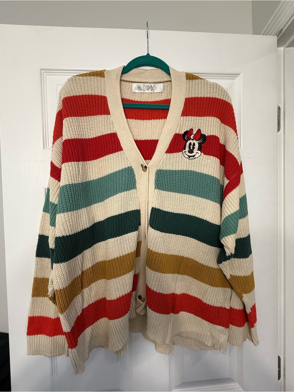 Striped Cream Multicolor Cardigan Sweater with Minnie Patch - Size XL